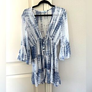 Blue island blue & white tie dye cover up or dress . Like new! 💙🤍